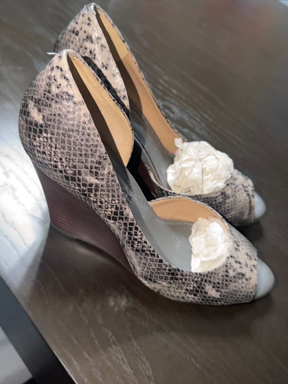 Banana Republic Snakeskin Peep Toe Wedge Heels